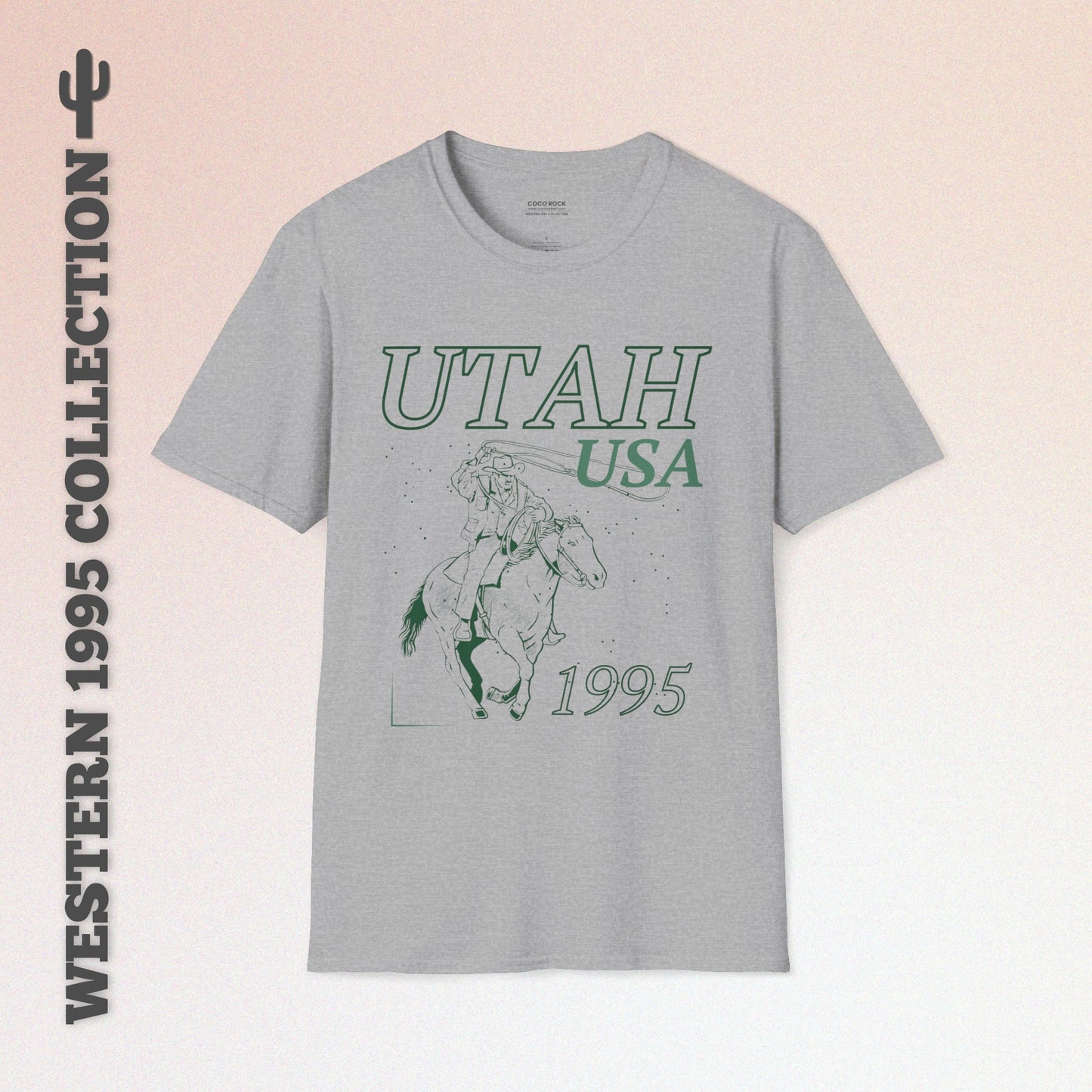 Utah, USA, Cowboy Lasso Graphic T-Shirt, Western 1995 Graphic Tee Collection