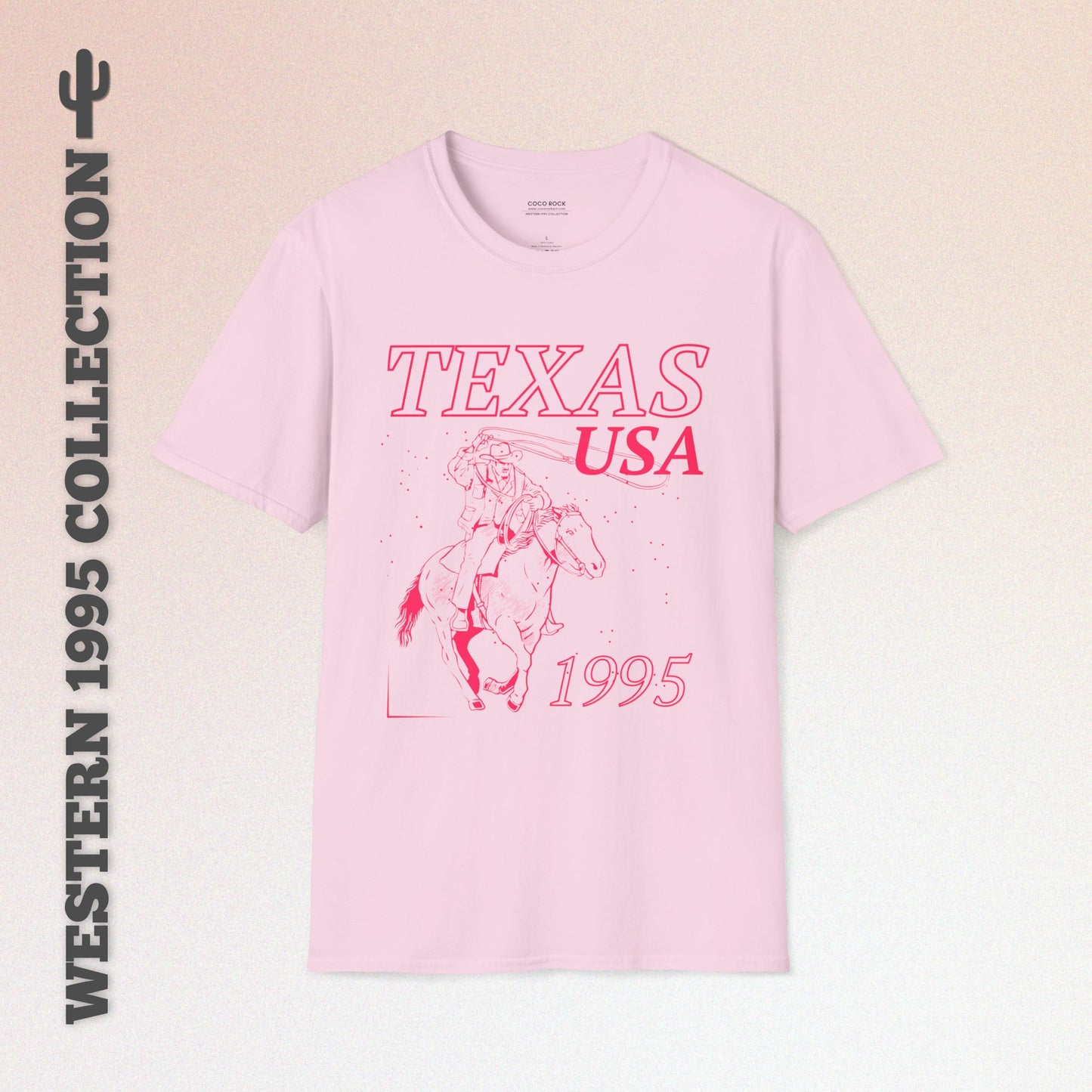 Texas, USA, Pink Cowboy Lasso Graphic T-Shirt, Western 1995 Graphic Tee Collection