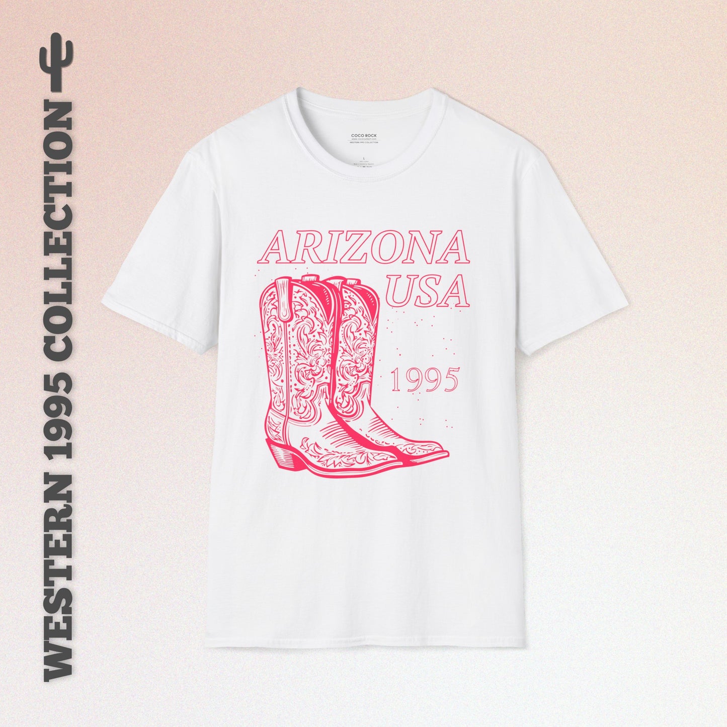 Arizona, USA, Pink Cowboy Boots Graphic T-Shirt, Western 1995 Graphic Tee Collection