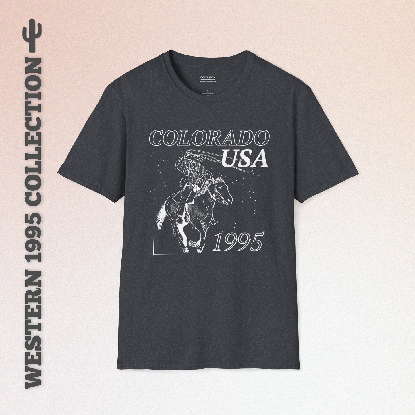 Colorado, USA, White Cowboy Lasso Graphic T-Shirt, Western 1995 Graphic Tee Collection