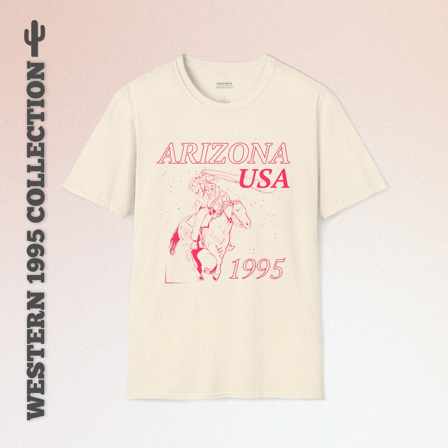 Arizona, USA, Pink Cowboy Lasso Graphic T-Shirt, Western 1995 Graphic Tee Collection