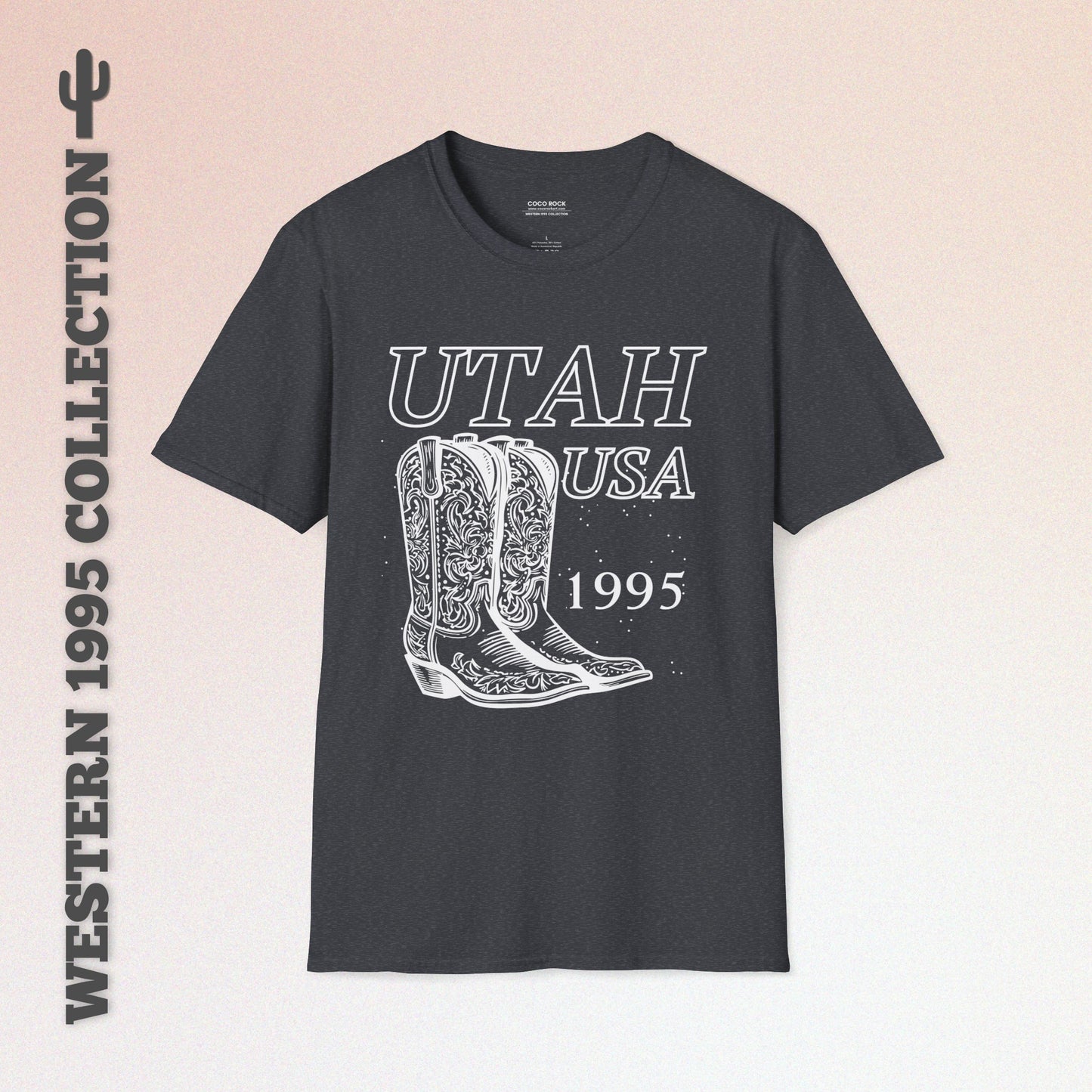 Utah, USA, White Cowboy Boots Graphic T-Shirt, Western 1995 Graphic Tee Collection