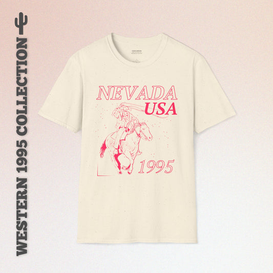 Nevada, USA, Pink Cowboy Lasso Graphic T-Shirt, Western 1995 Graphic Tee Collection