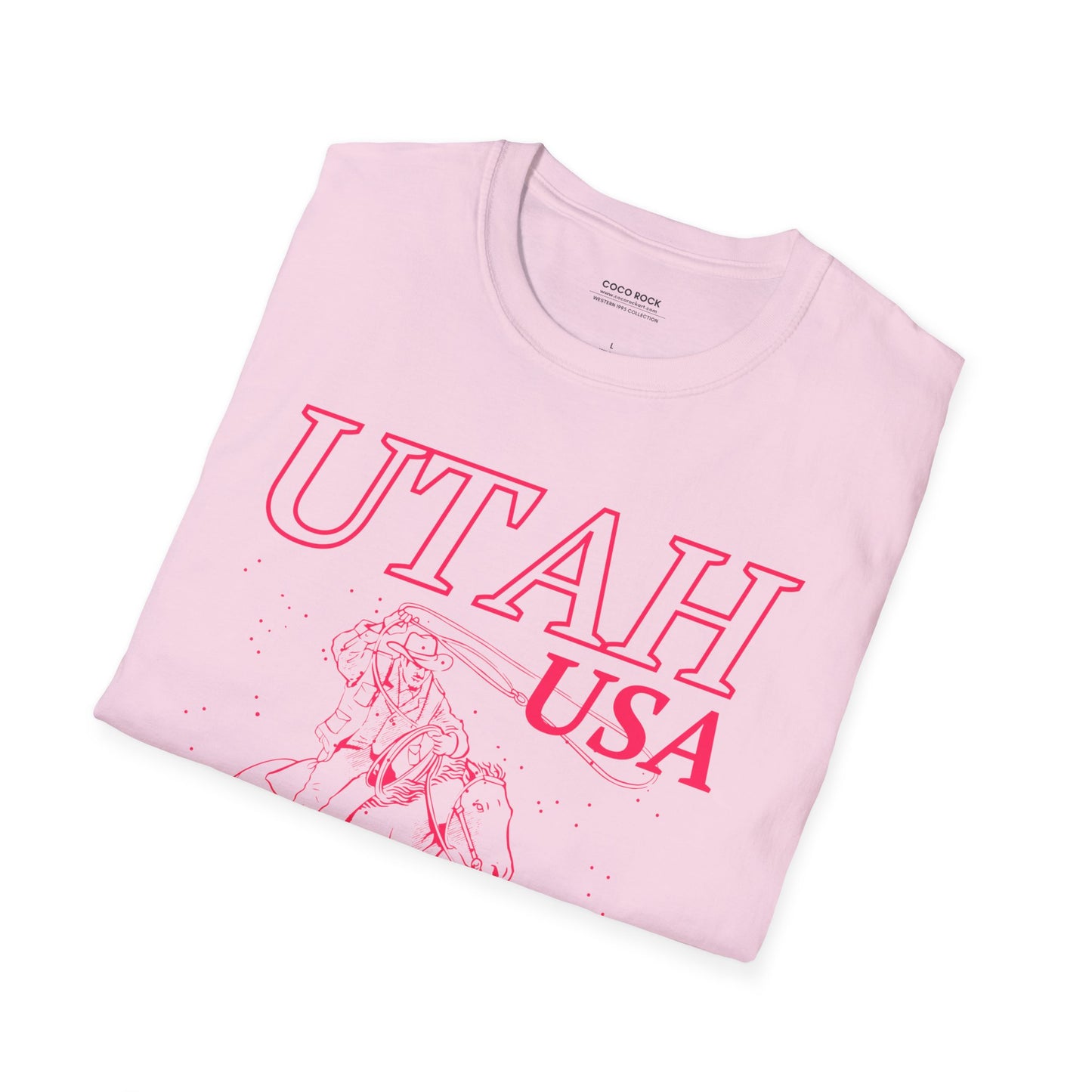 Utah, USA, Pink Cowboy Lasso Graphic T-Shirt, Western 1995 Graphic Tee Collection