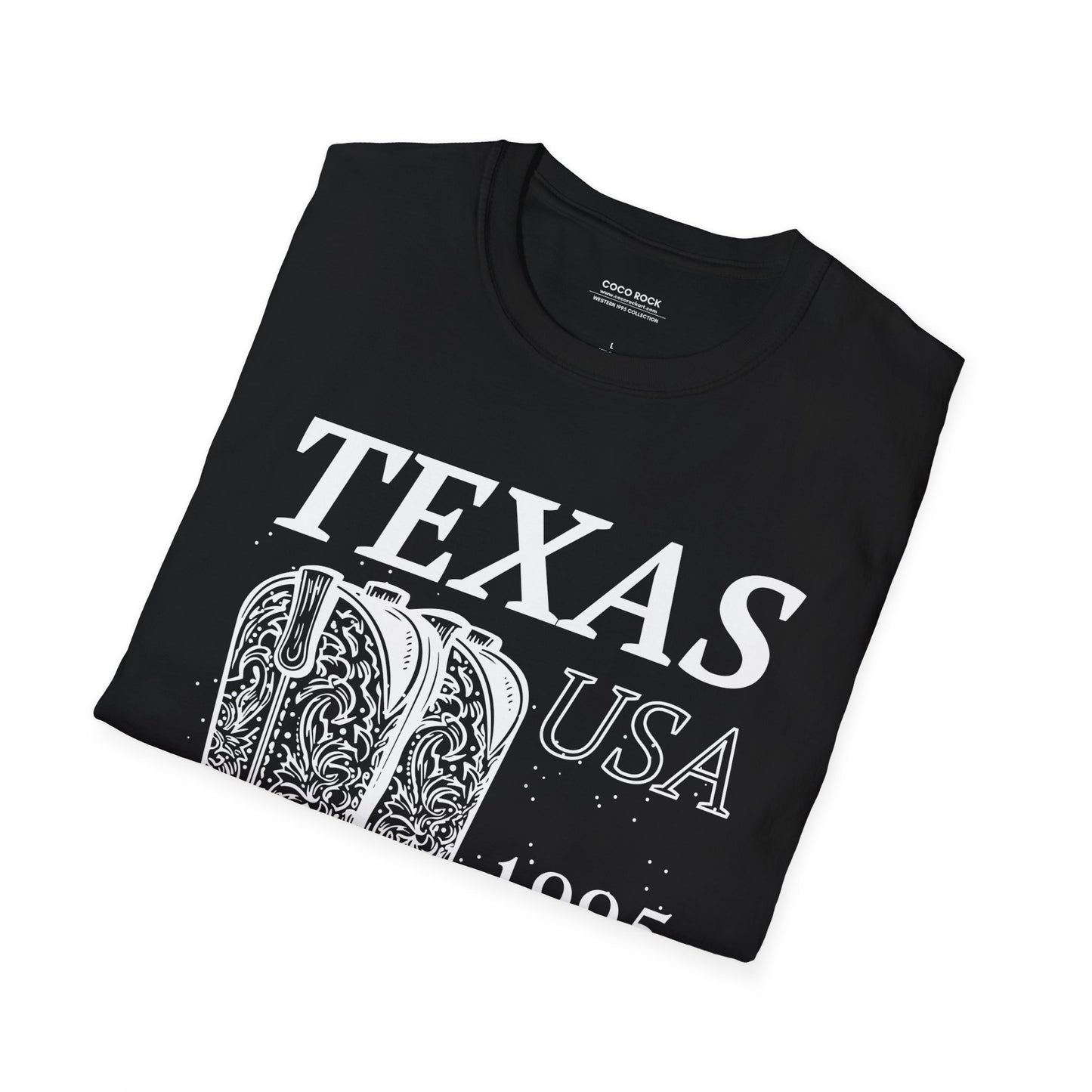 Texas, USA, White Cowboy Boots Graphic T-Shirt, Western 1995 Graphic Tee Collection