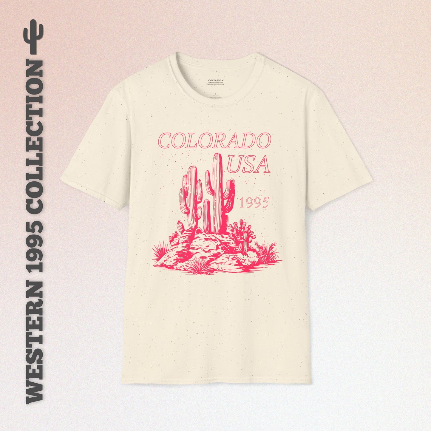 Colorado, USA, Pink Desert Cactus Graphic T-Shirt, Western 1995 Graphic Tee Collection