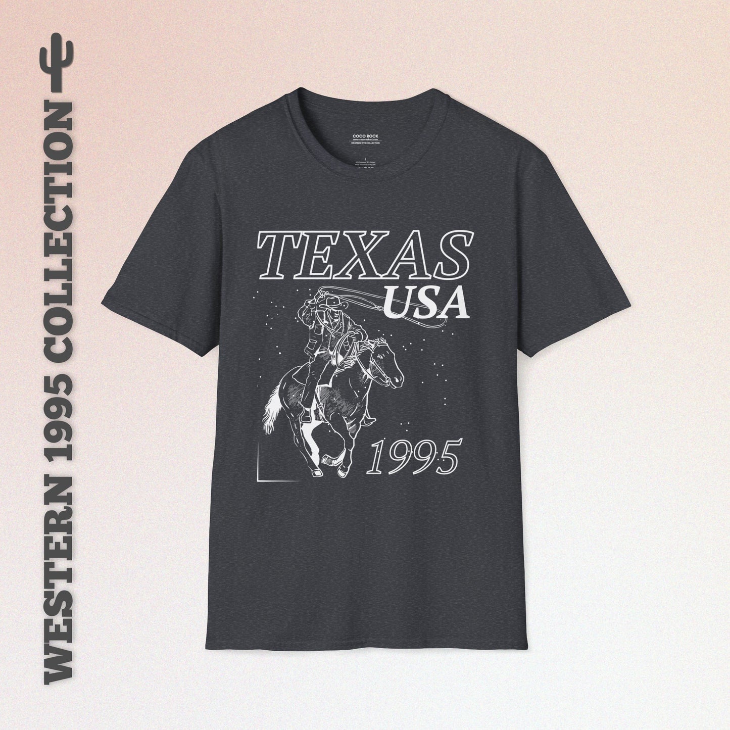 Texas, USA, White Cowboy Lasso Graphic T-Shirt, Western 1995 Graphic Tee Collection