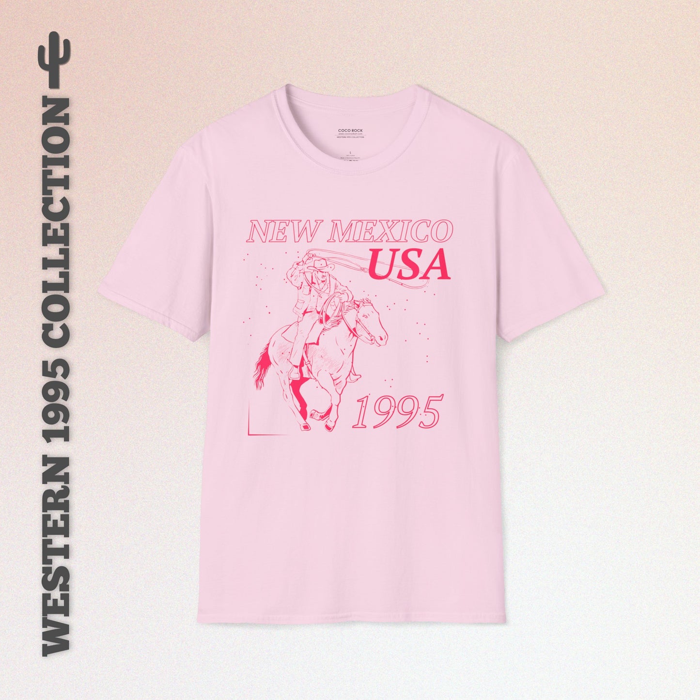 New Mexico, USA, Pink Cowboy Lasso Graphic T-Shirt, Western 1995 Graphic Tee Collection