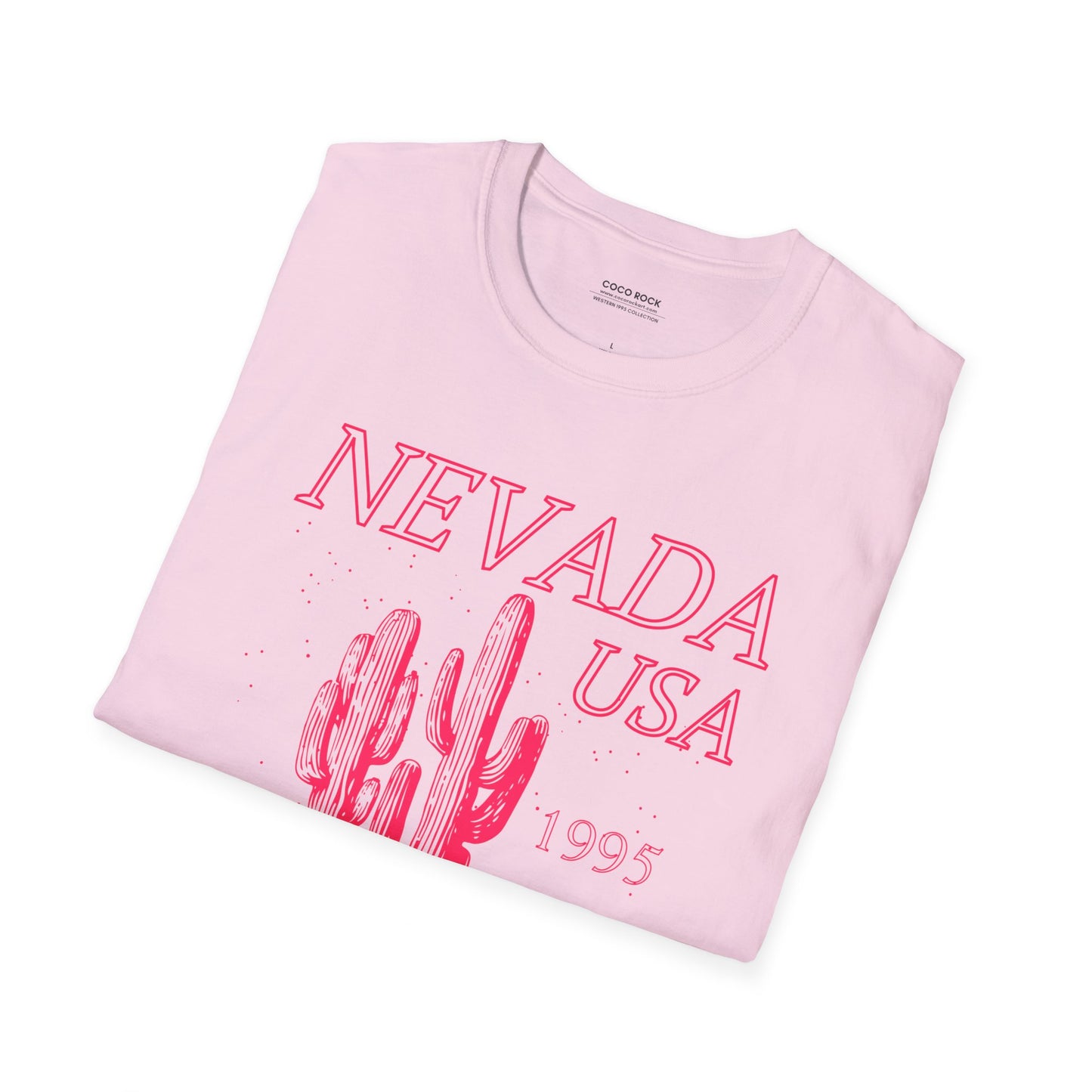 Nevada, USA, Pink Desert Cactus Graphic T-Shirt, Western 1995 Graphic Tee Collection