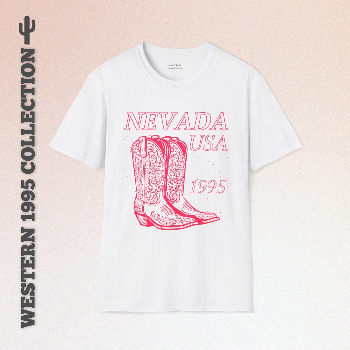 Nevada, USA, Pink Cowboy Boots Graphic T-Shirt, Western 1995 Graphic Tee Collection