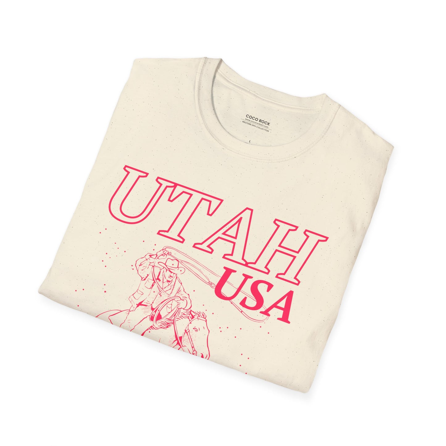 Utah, USA, Pink Cowboy Lasso Graphic T-Shirt, Western 1995 Graphic Tee Collection