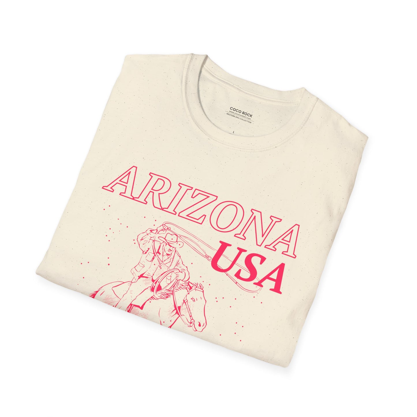 Arizona, USA, Pink Cowboy Lasso Graphic T-Shirt, Western 1995 Graphic Tee Collection