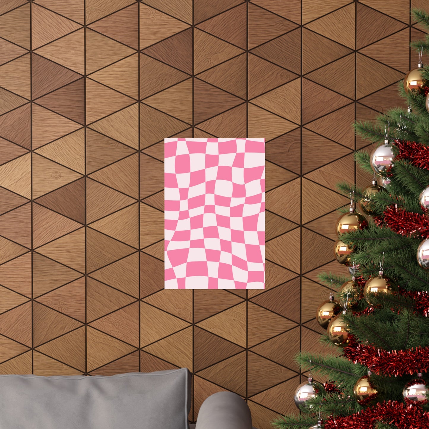 Pop Pink Wall Art - White and Pink Checker Pattern - Matte Vertical Posters