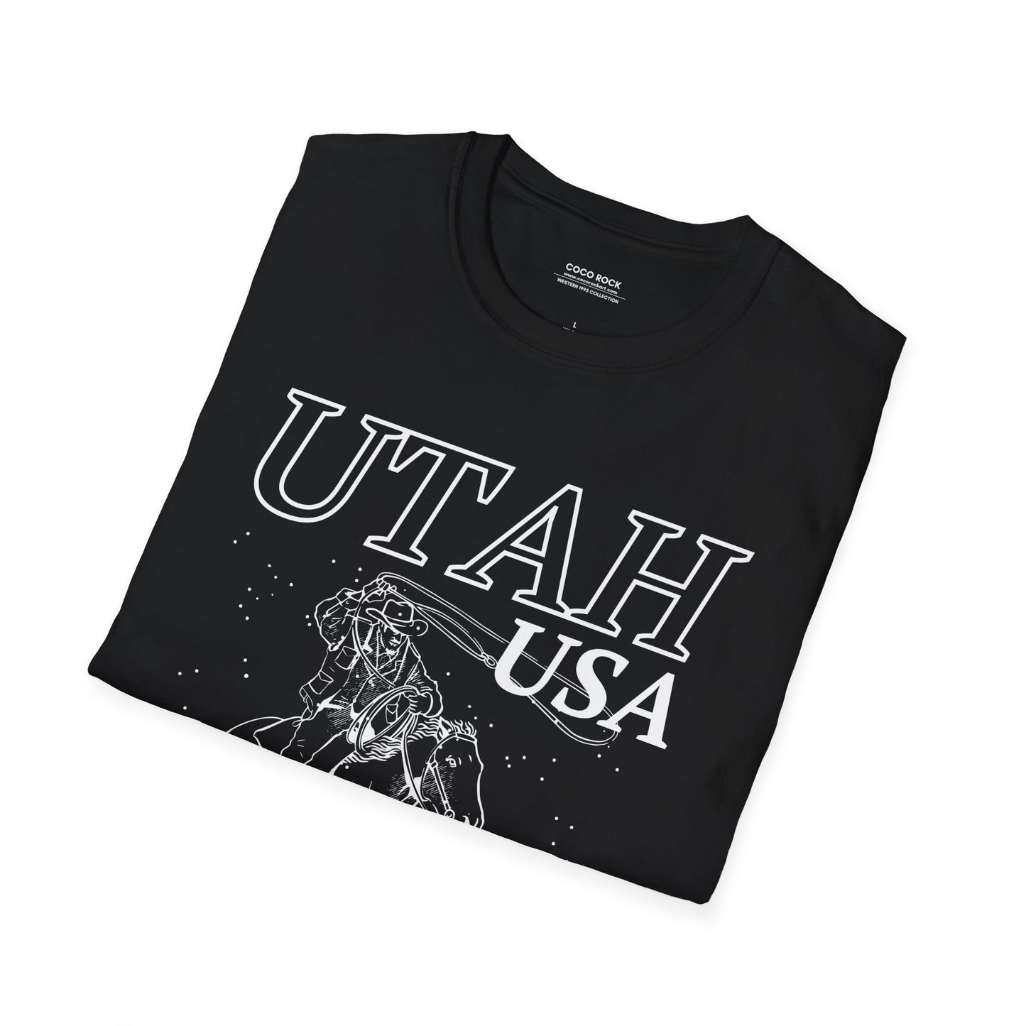 Utah, USA, White Cowboy Lasso Graphic T-Shirt, Western 1995 Graphic Tee Collection