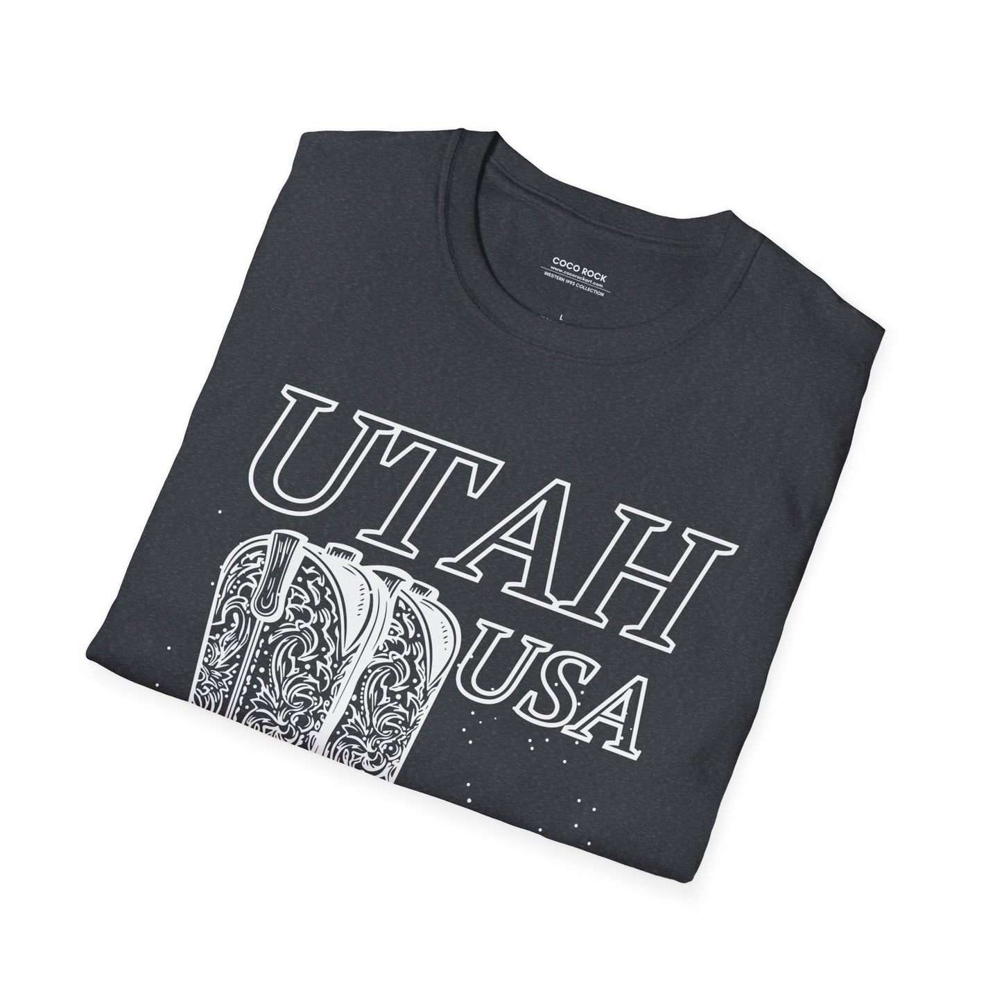 Utah, USA, White Cowboy Boots Graphic T-Shirt, Western 1995 Graphic Tee Collection