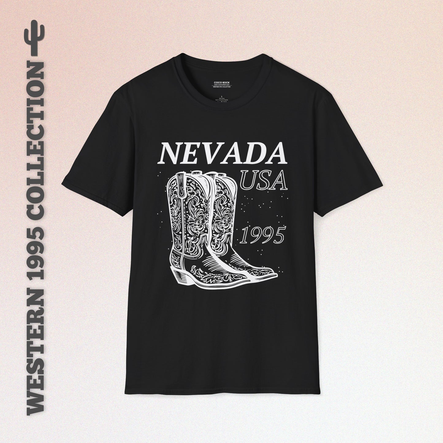 Nevada, USA, White Cowboy Boots Graphic T-Shirt, Western 1995 Graphic Tee Collection