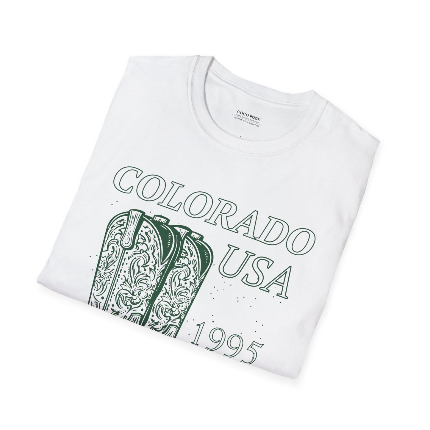 Colorado, USA, Green Cowboy Boots Graphic T-Shirt, Western 1995 Graphic Tee Collection