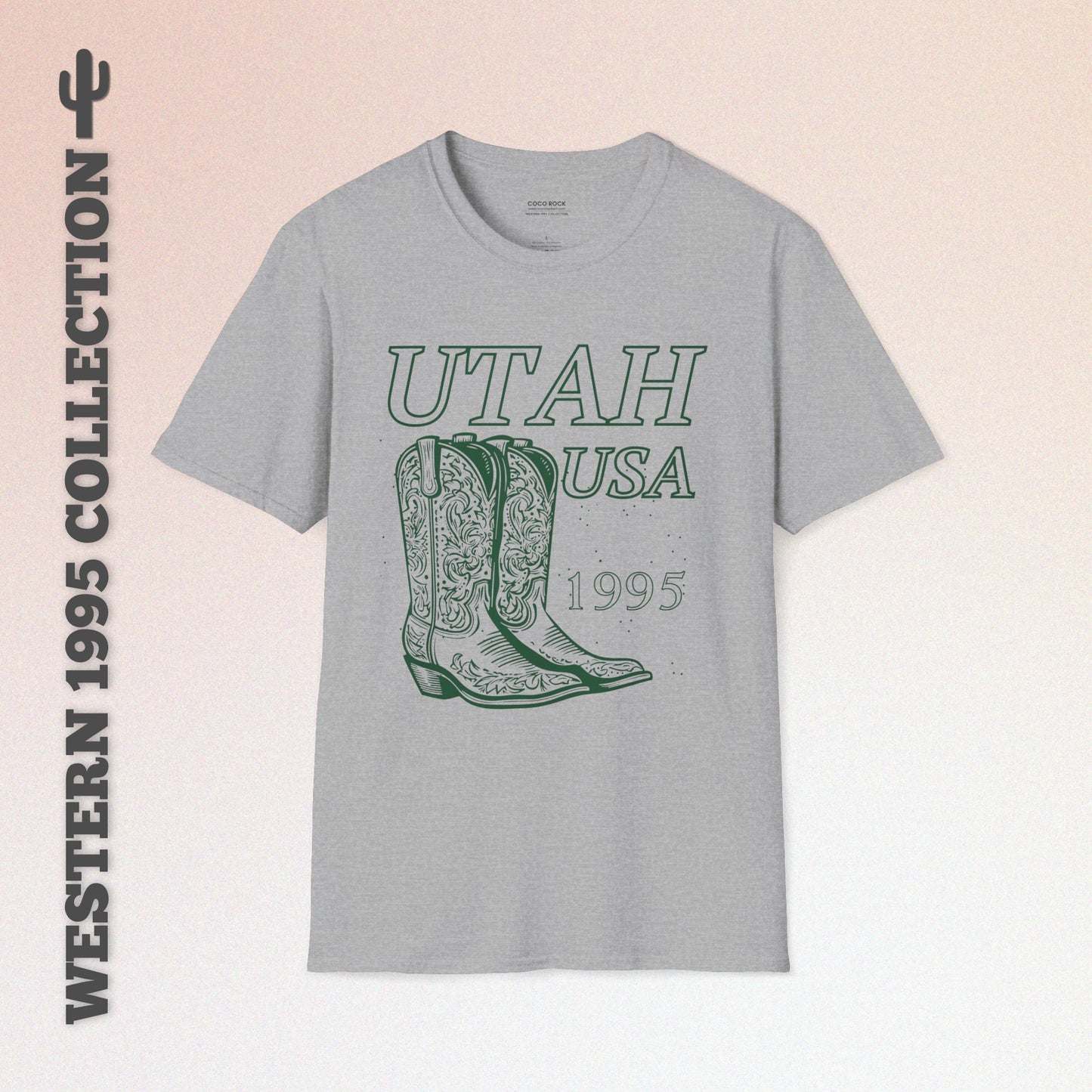 Utah, USA, Cowboy Boots Graphic T-Shirt, Western 1995 Graphic Tee Collection