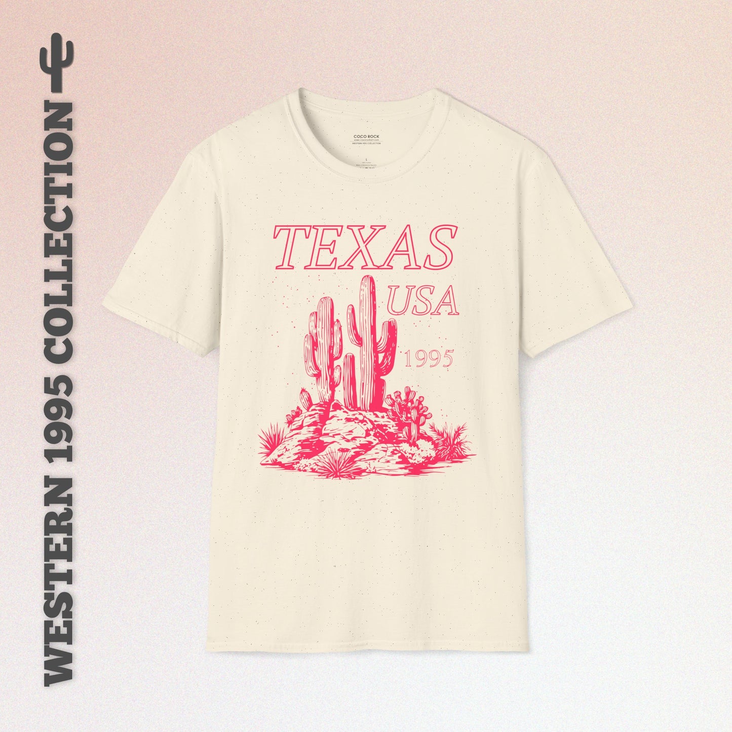 Texas, USA, Pink Desert Cactus Graphic T-Shirt, Western 1995 Graphic Tee Collection