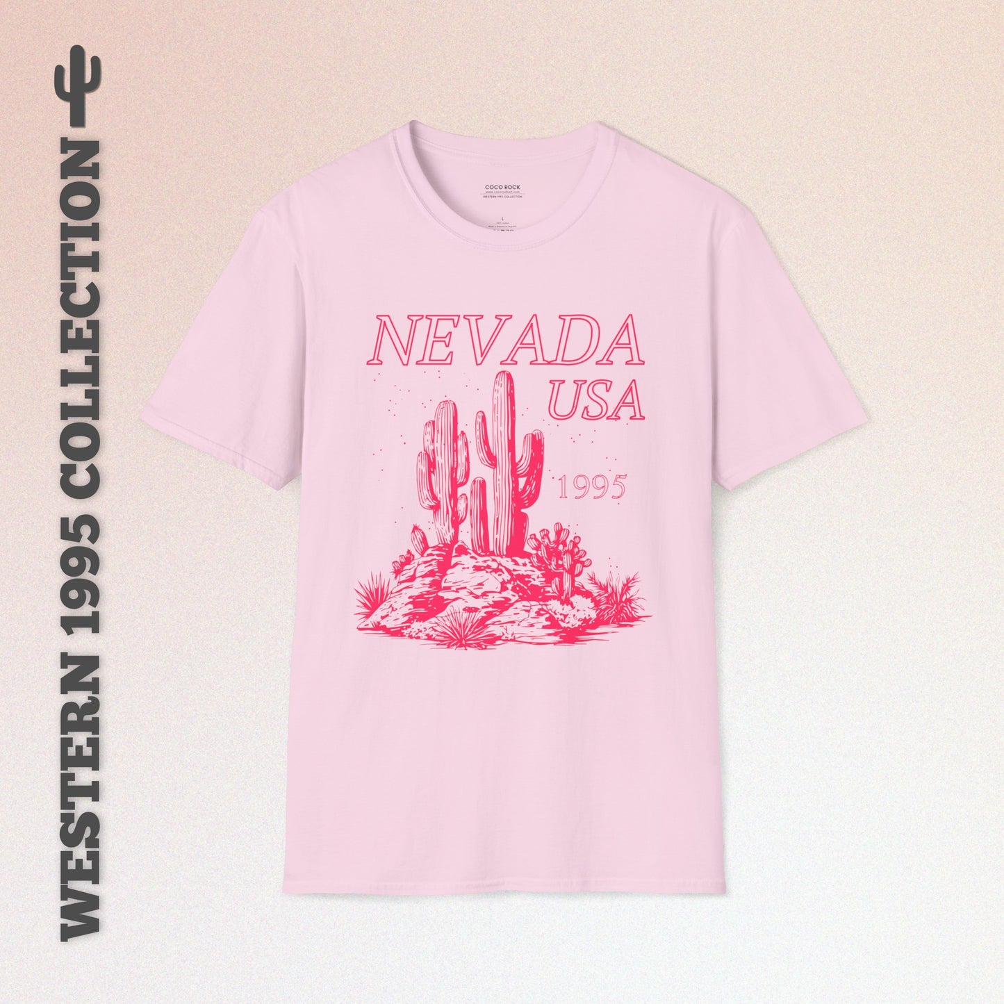 Nevada, USA, Pink Desert Cactus Graphic T-Shirt, Western 1995 Graphic Tee Collection