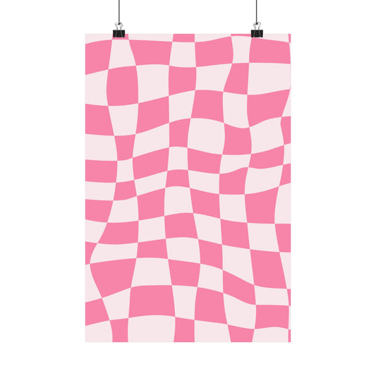 Pop Pink Wall Art - White and Pink Checker Pattern - Matte Vertical Posters