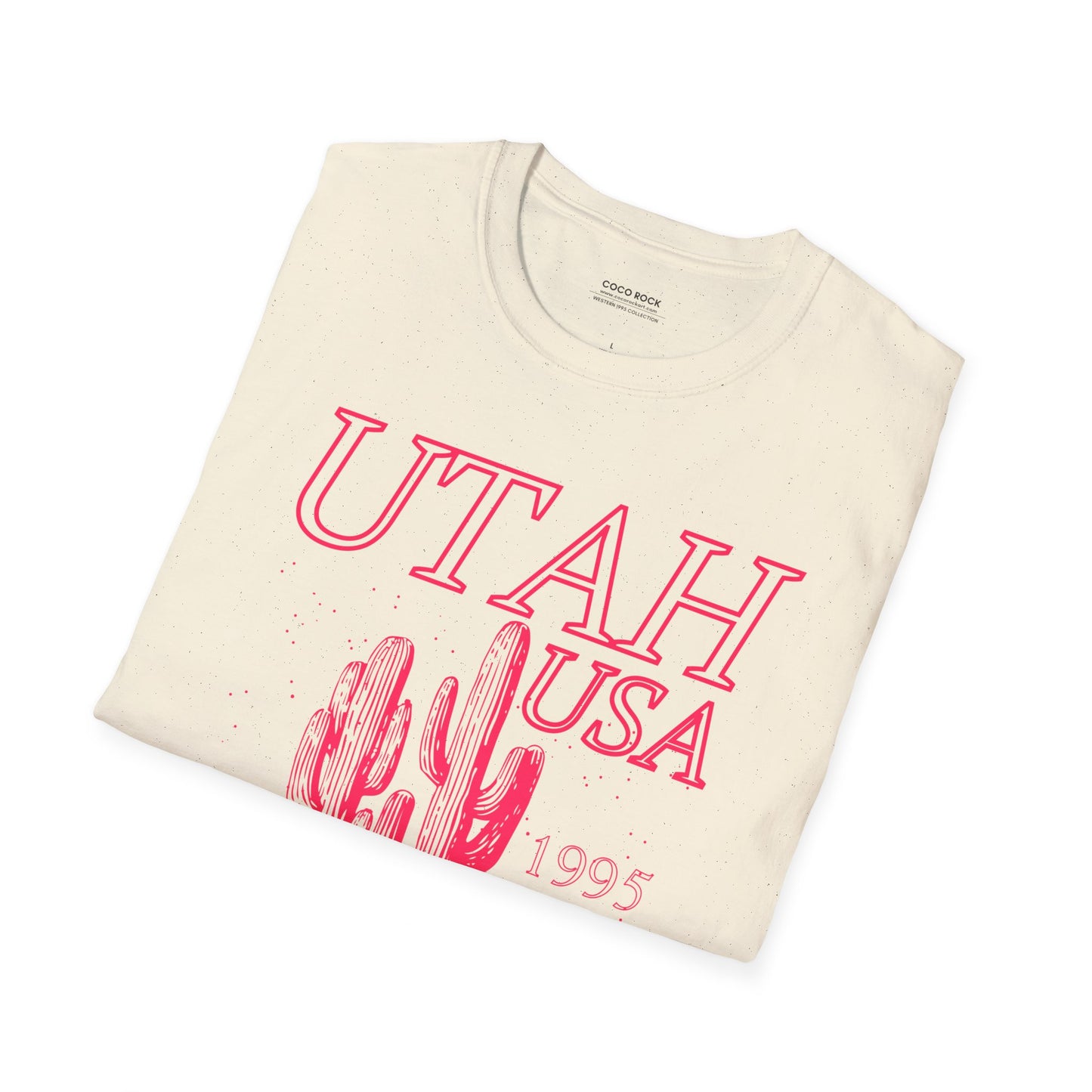 Utah, USA, Pink Desert Cactus Graphic T-Shirt, Western 1995 Graphic Tee Collection