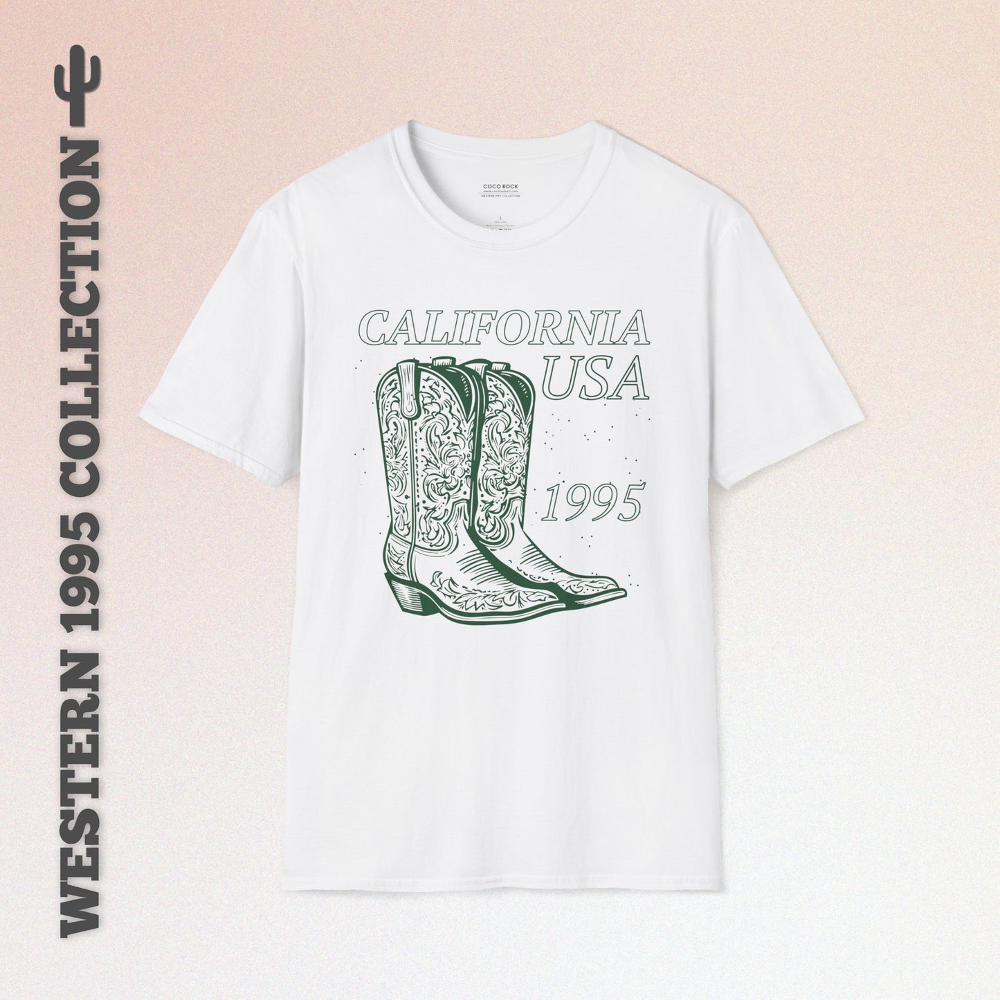 California, USA, Cowboy Boots Graphic T-Shirt, Western 1995 Graphic Tee Collection