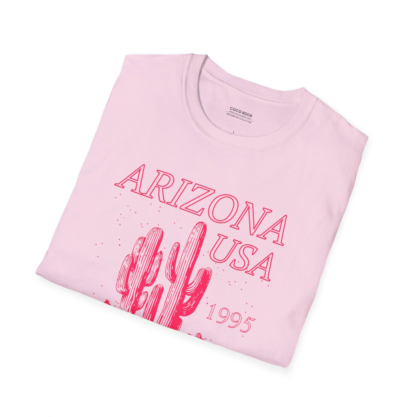 Arizona, USA, Pink Desert Cactus Graphic T-Shirt, Western 1995 Graphic Tee Collection