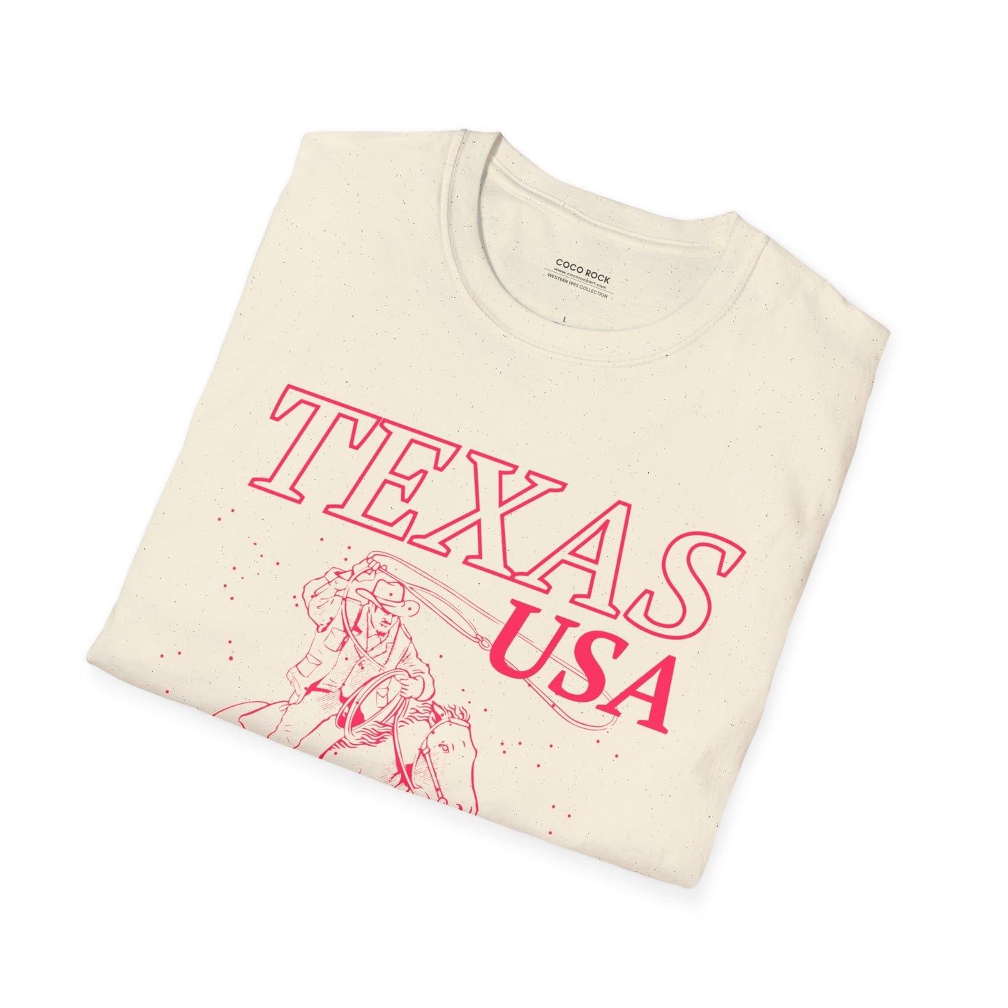 Texas, USA, Pink Cowboy Lasso Graphic T-Shirt, Western 1995 Graphic Tee Collection