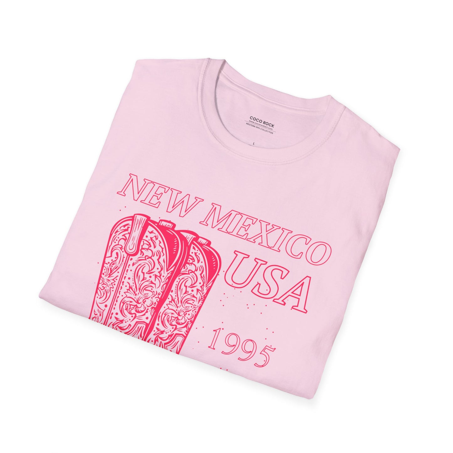 New Mexico, USA, Pink Cowboy Boots Graphic T-Shirt, Western 1995 Graphic Tee Collection