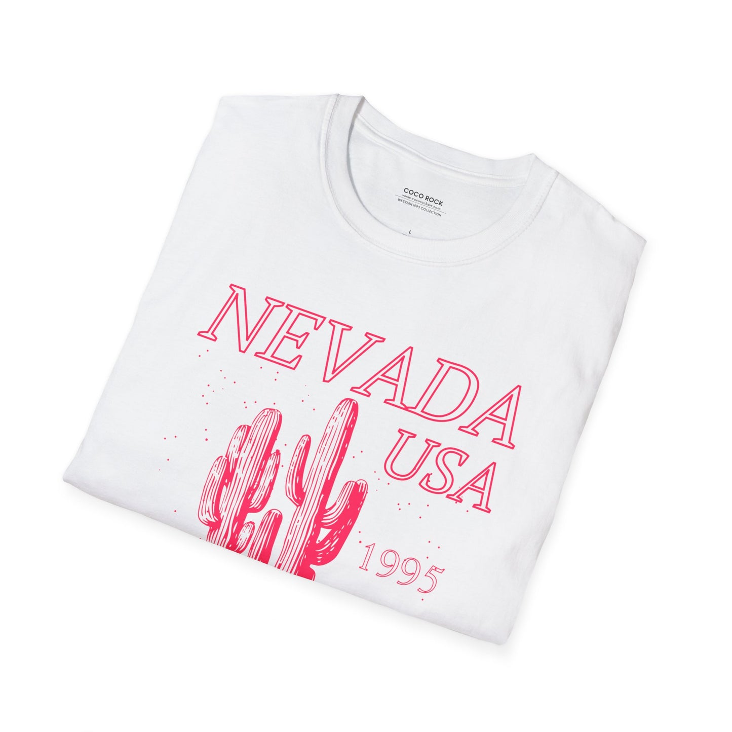 Nevada, USA, Pink Desert Cactus Graphic T-Shirt, Western 1995 Graphic Tee Collection