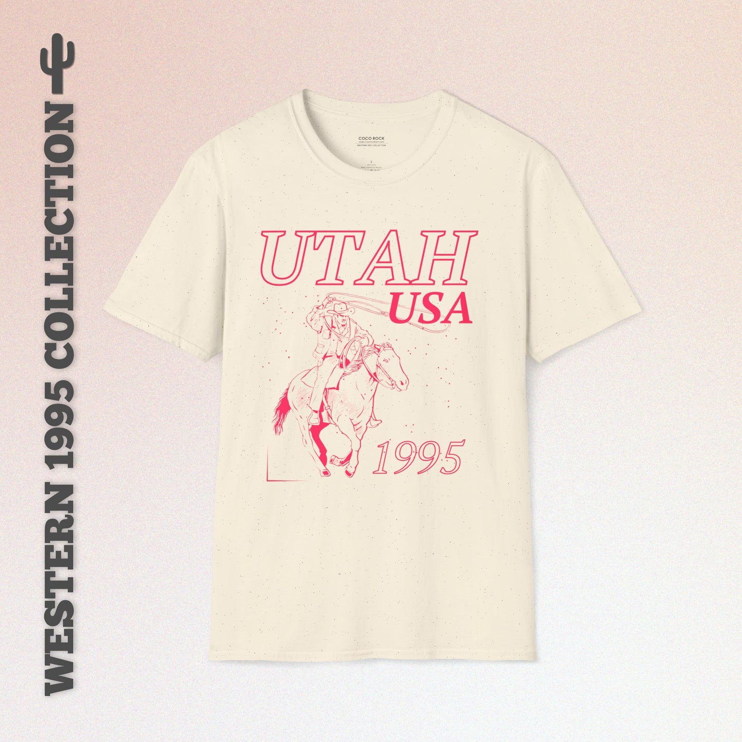 Utah, USA, Pink Cowboy Lasso Graphic T-Shirt, Western 1995 Graphic Tee Collection