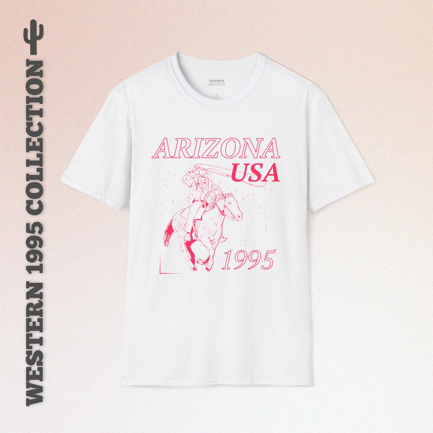 Arizona, USA, Pink Cowboy Lasso Graphic T-Shirt, Western 1995 Graphic Tee Collection