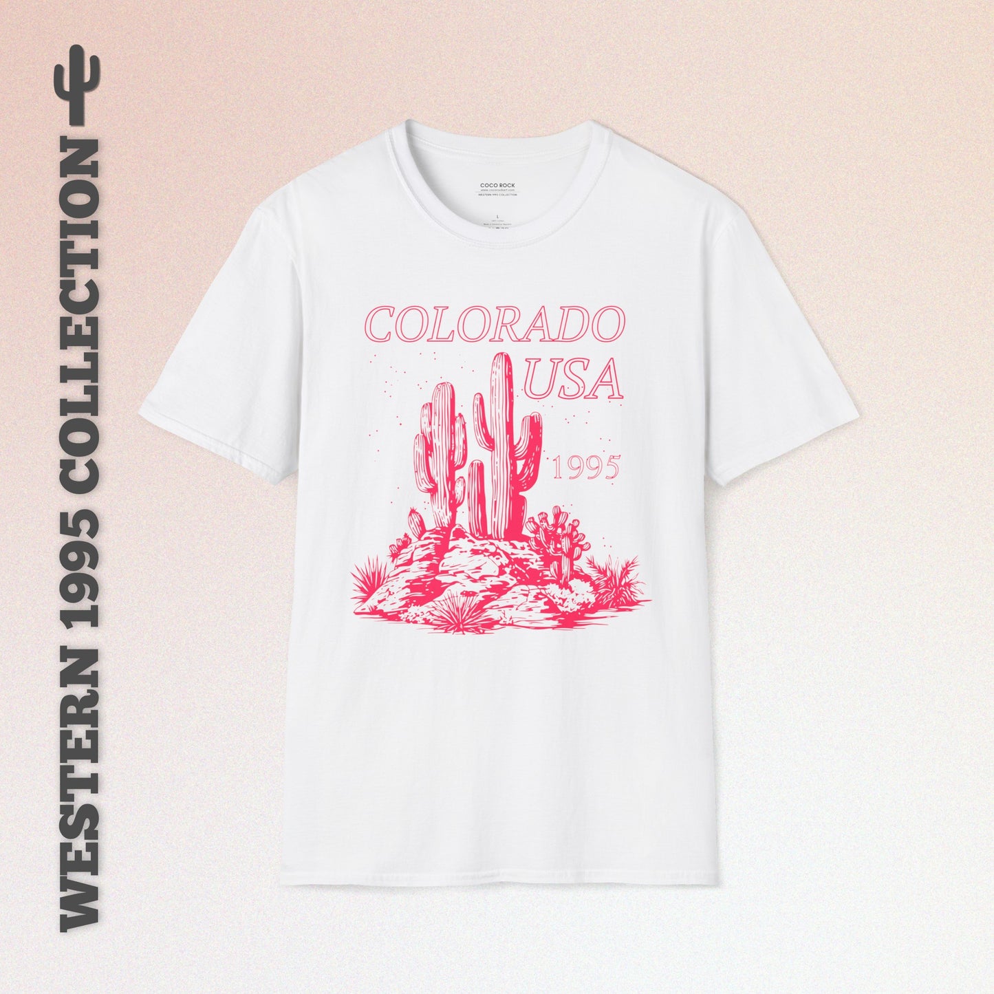 Colorado, USA, Pink Desert Cactus Graphic T-Shirt, Western 1995 Graphic Tee Collection