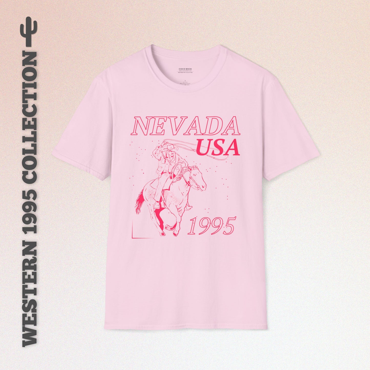 Nevada, USA, Pink Cowboy Lasso Graphic T-Shirt, Western 1995 Graphic Tee Collection