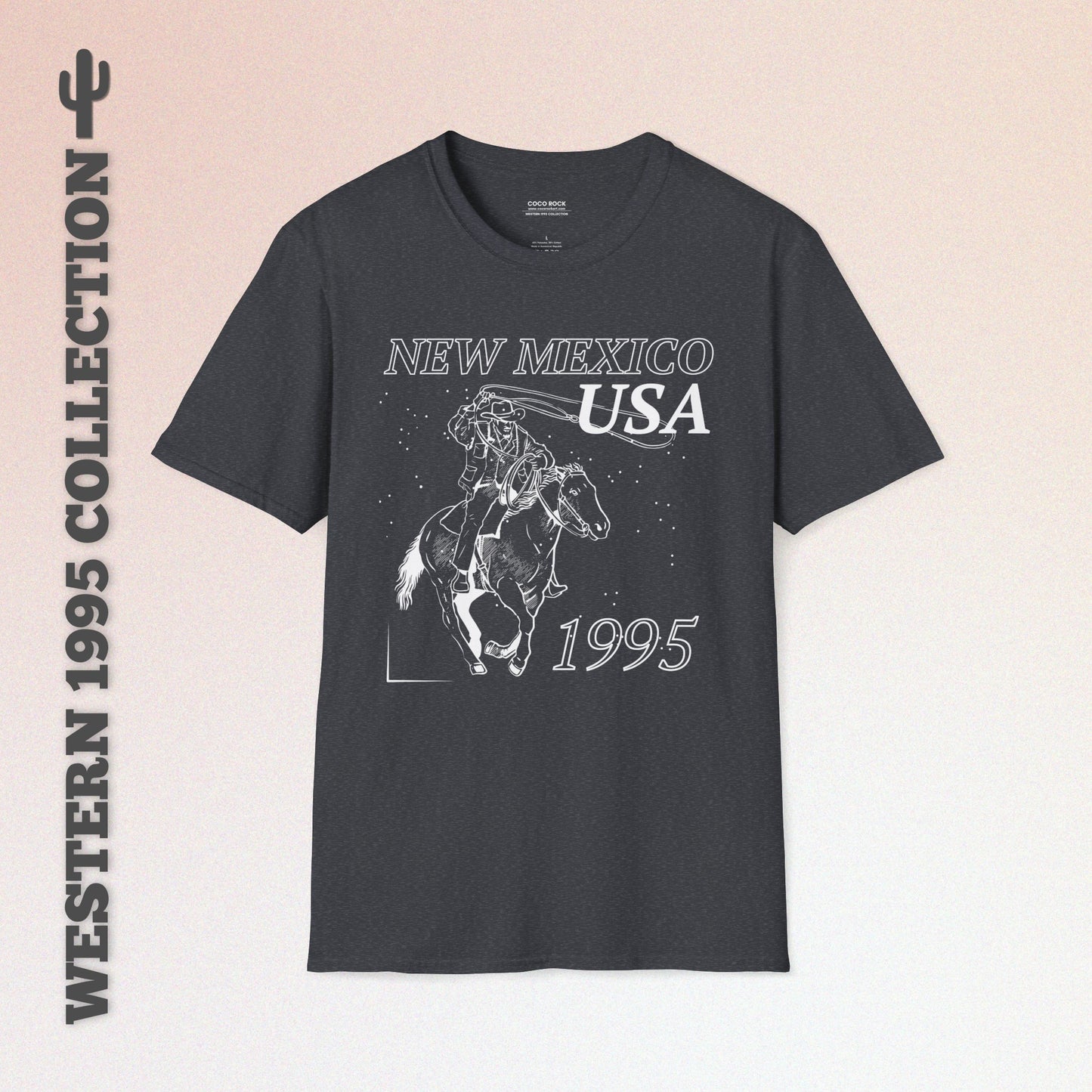 New Mexico, USA, White Cowboy Lasso Graphic T-Shirt, Western 1995 Graphic Tee Collection