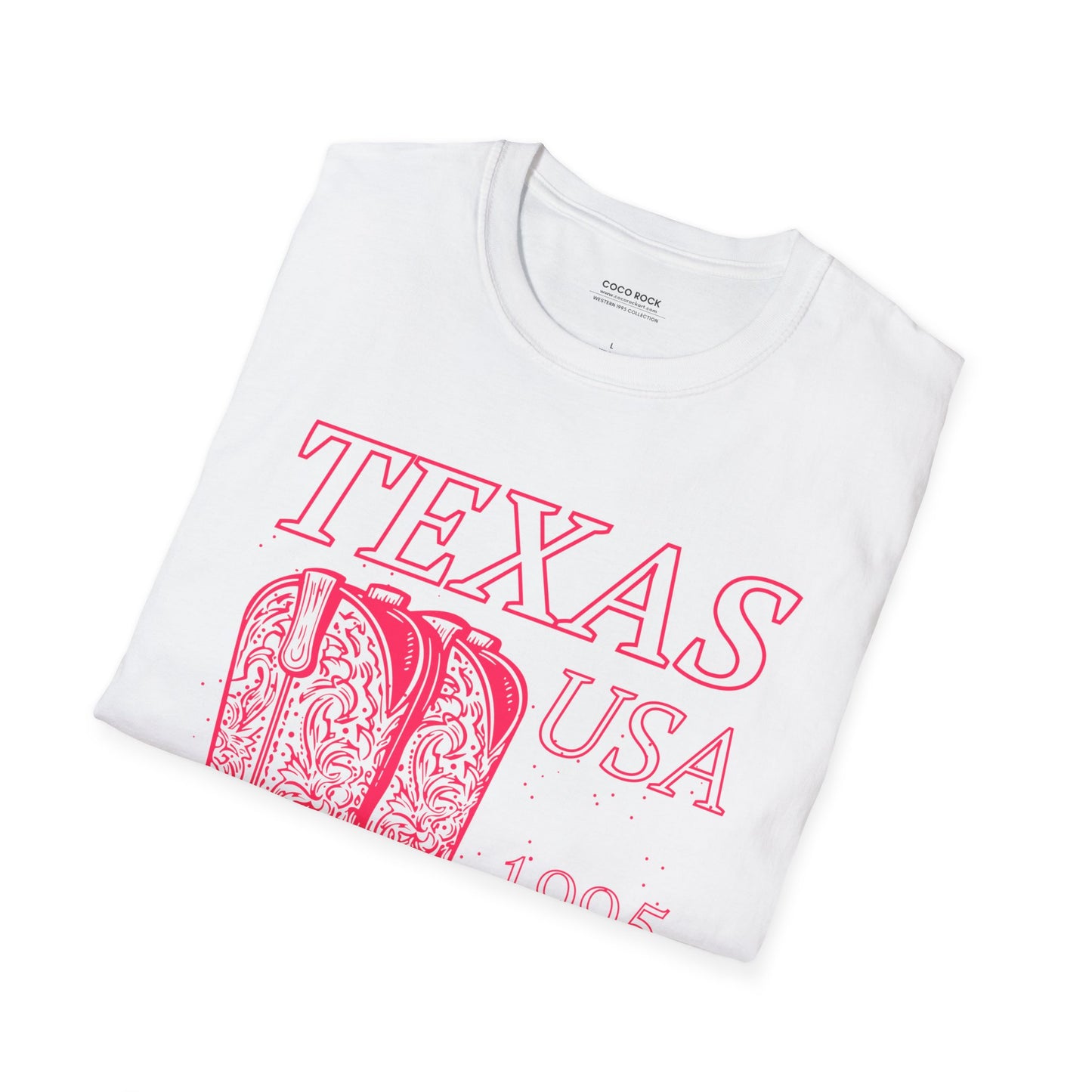 Texas, USA, Pink Cowboy Boots Graphic T-Shirt, Western 1995 Graphic Tee Collection