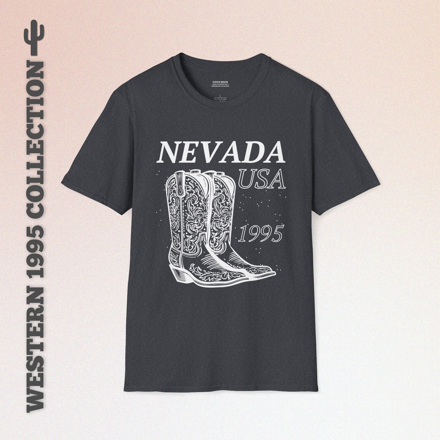 Nevada, USA, White Cowboy Boots Graphic T-Shirt, Western 1995 Graphic Tee Collection