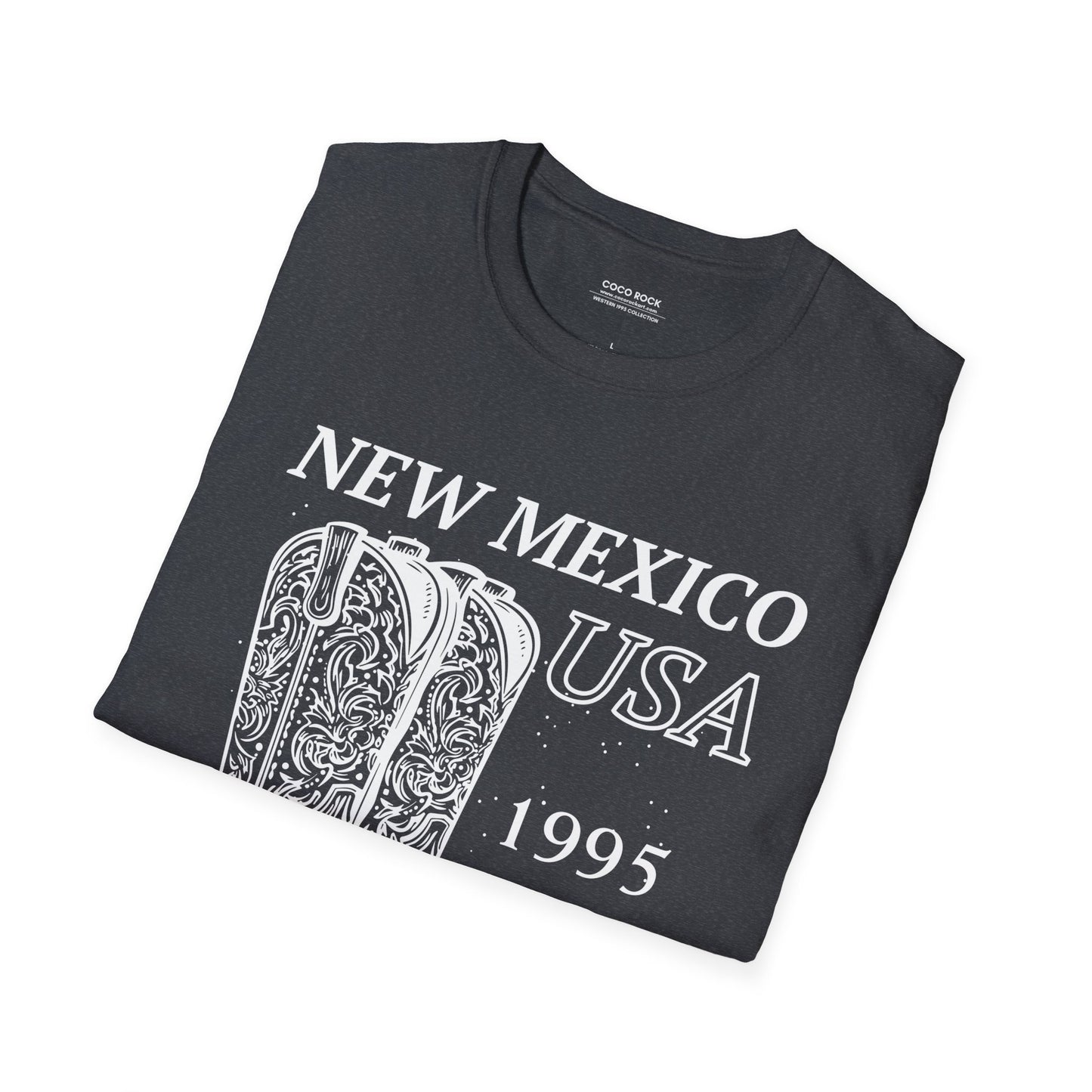 New Mexico, USA, White Cowboy Boots Graphic T-Shirt, Western 1995 Graphic Tee Collection