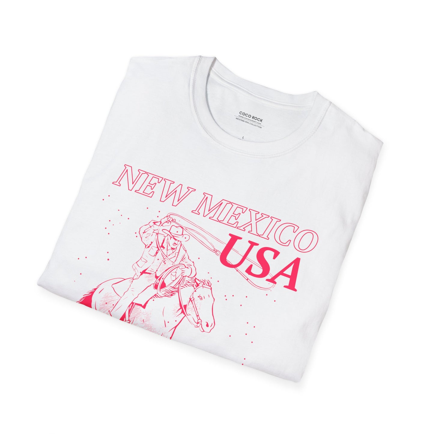 New Mexico, USA, Pink Cowboy Lasso Graphic T-Shirt, Western 1995 Graphic Tee Collection