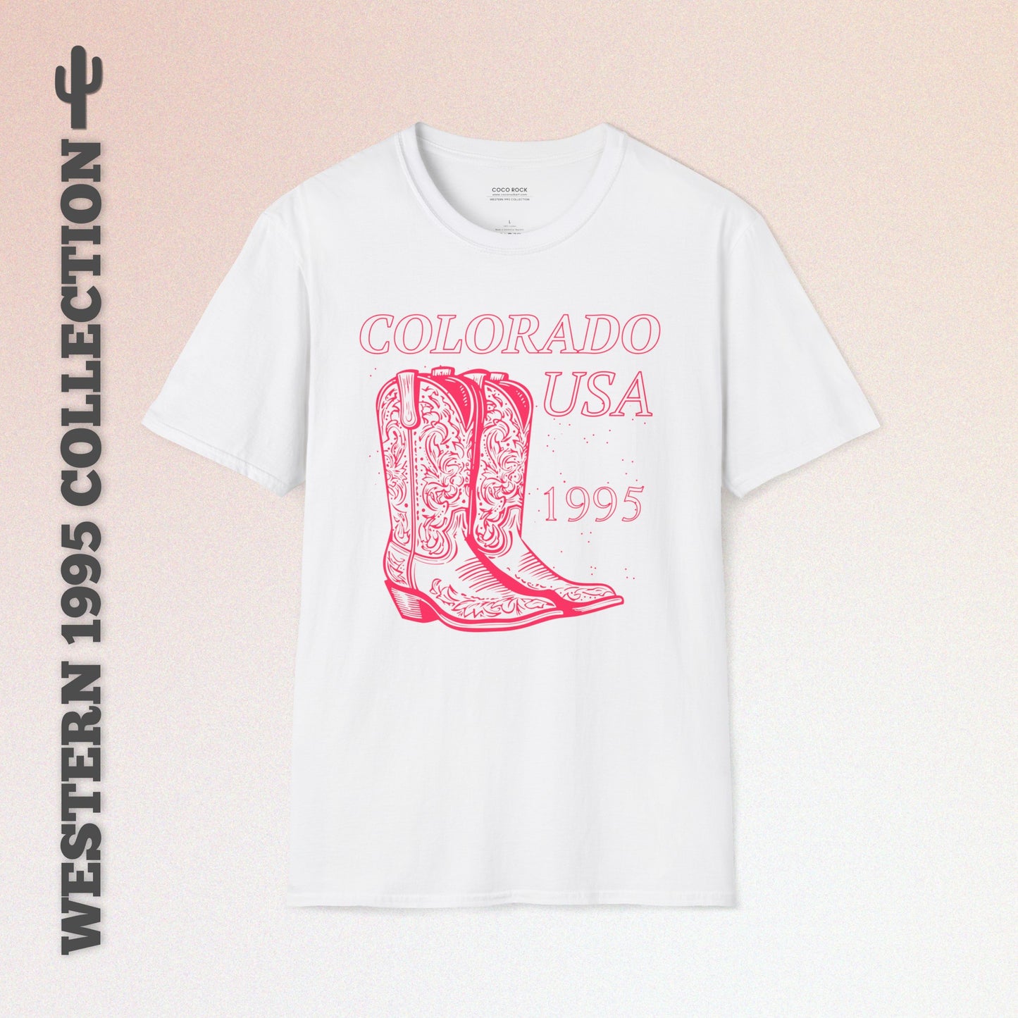 Colorado, USA, Pink Cowboy Boots Graphic T-Shirt, Western 1995 Graphic Tee Collection