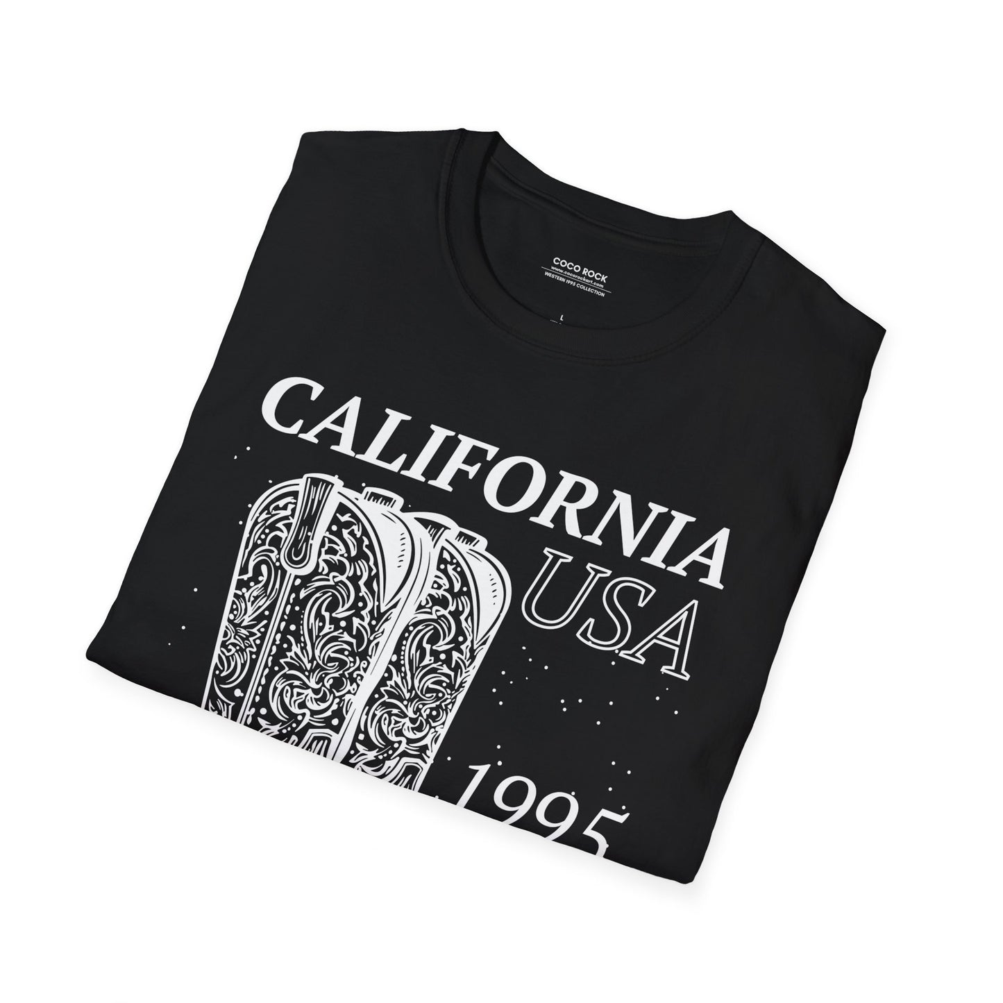 California, USA, White Cowboy Boots Graphic T-Shirt, Western 1995 Graphic Tee Collection