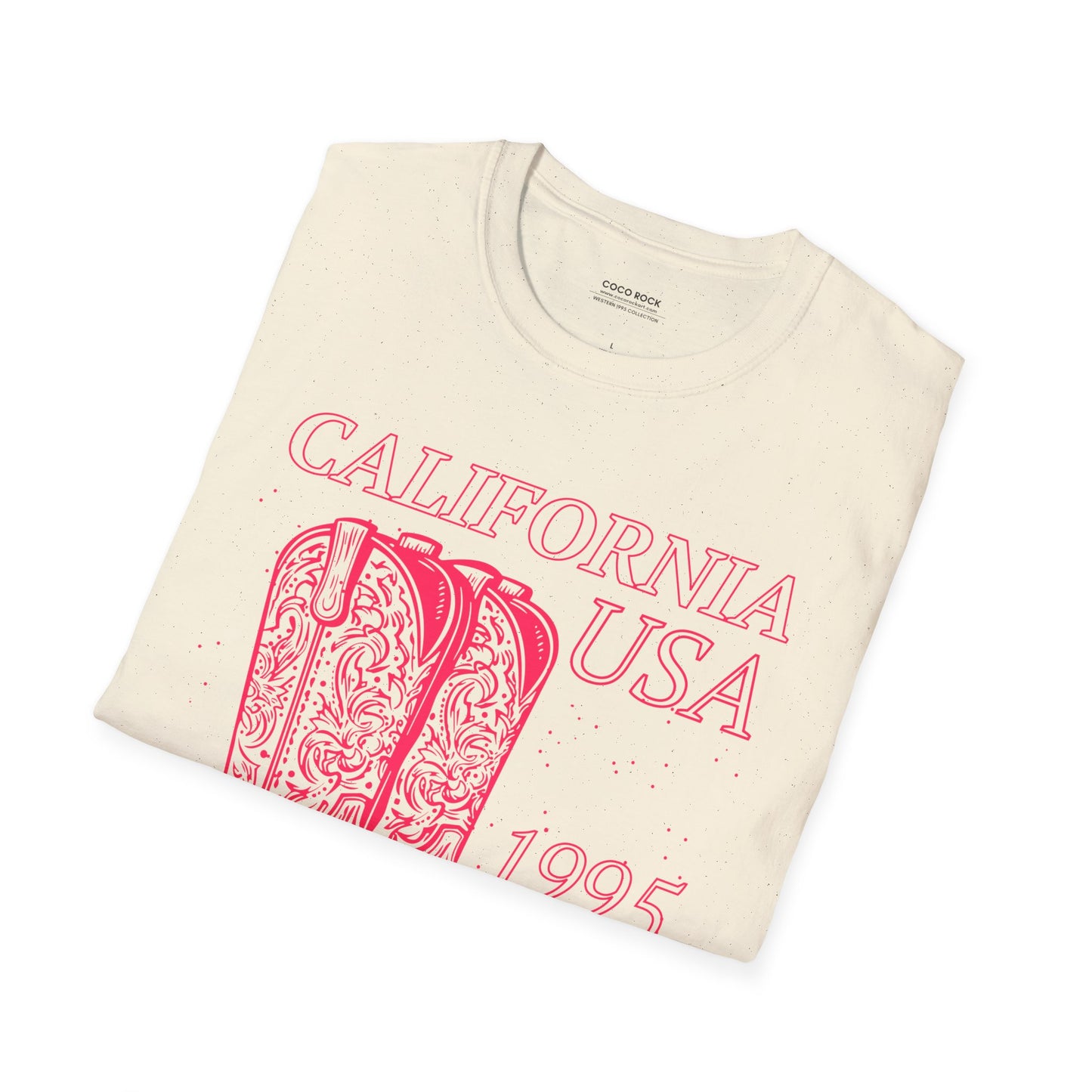 California, USA, Pink Cowboy Boots Graphic T-Shirt, Western 1995 Graphic Tee Collection