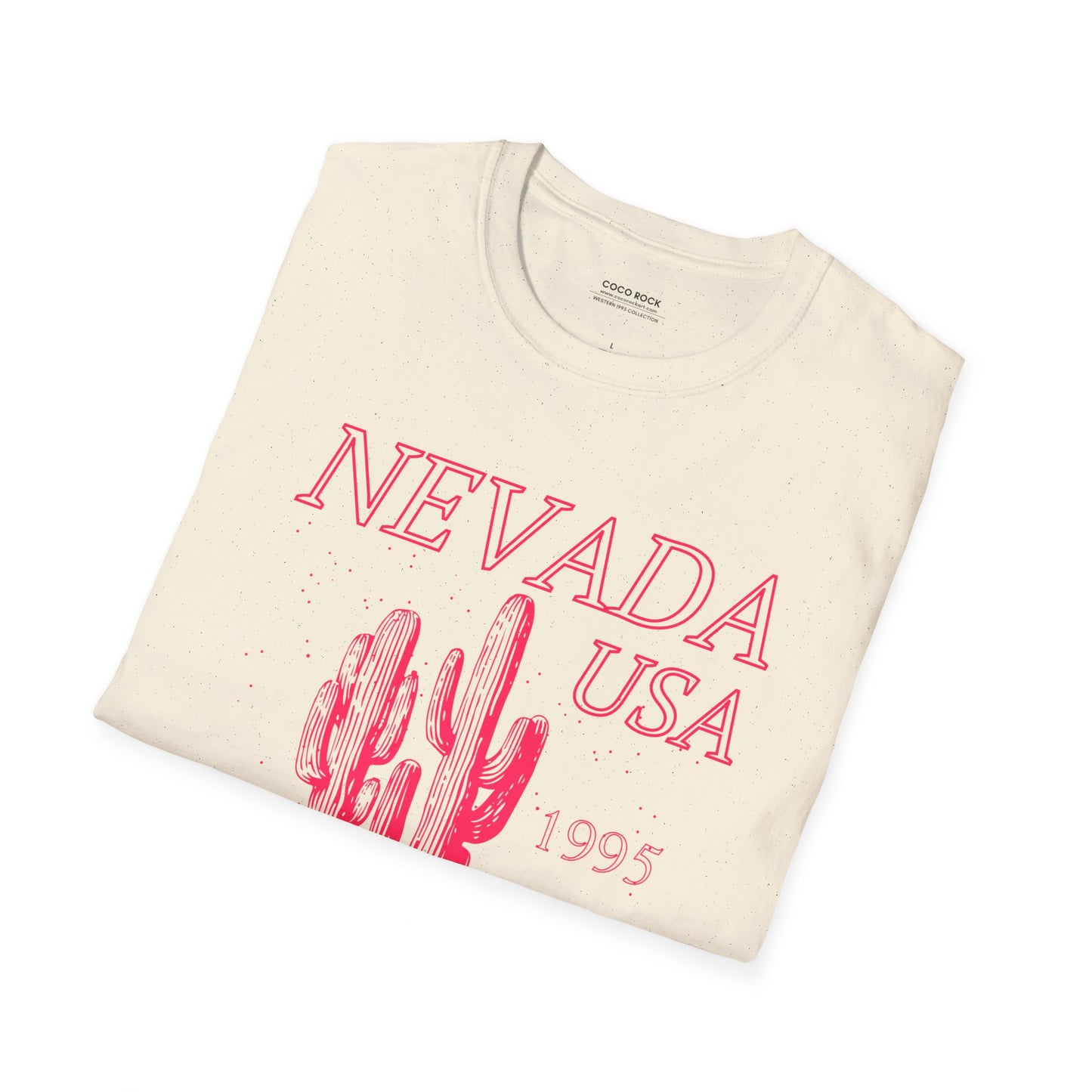 Nevada, USA, Pink Desert Cactus Graphic T-Shirt, Western 1995 Graphic Tee Collection