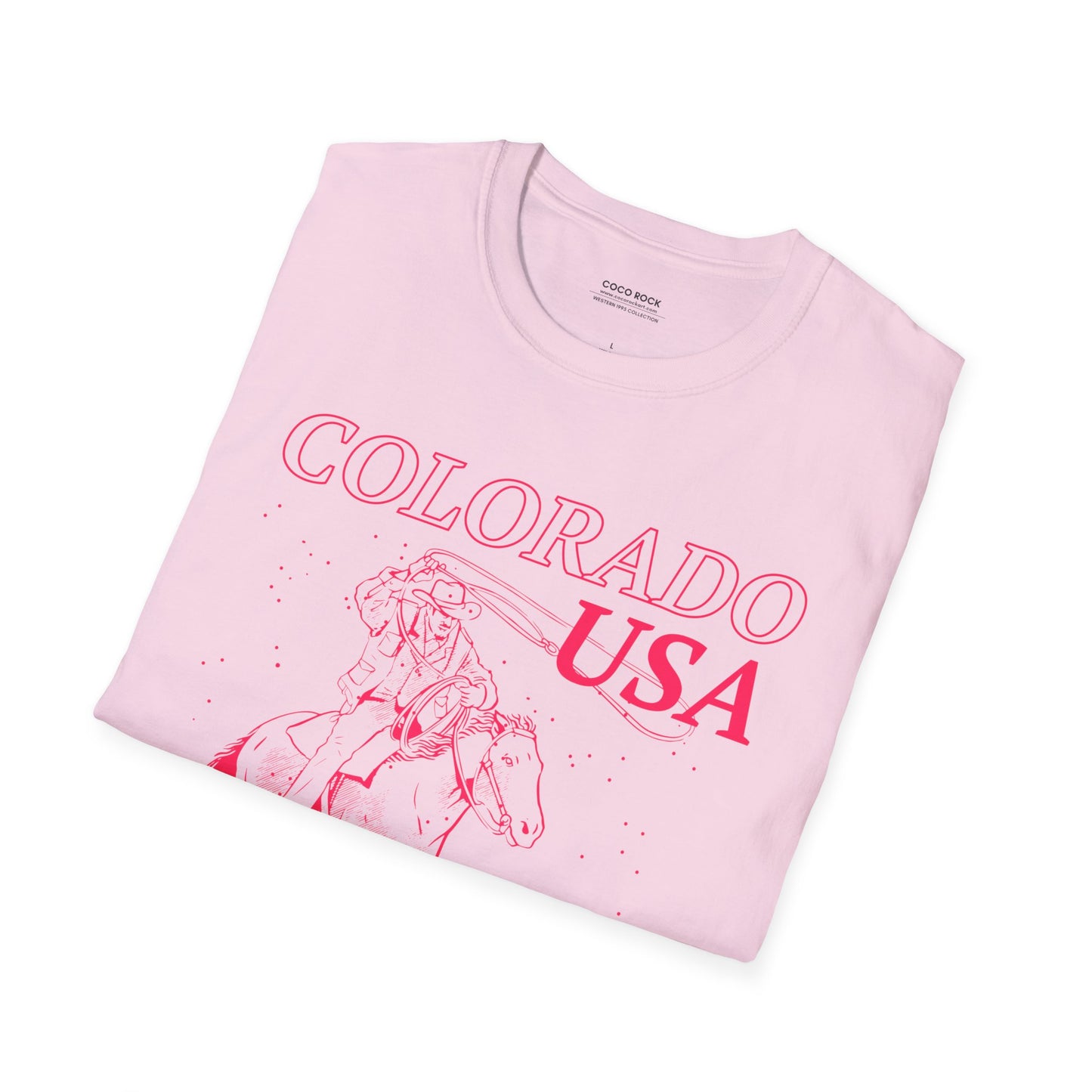 Colorado, USA, Pink Cowboy Lasso Graphic T-Shirt, Western 1995 Graphic Tee Collection