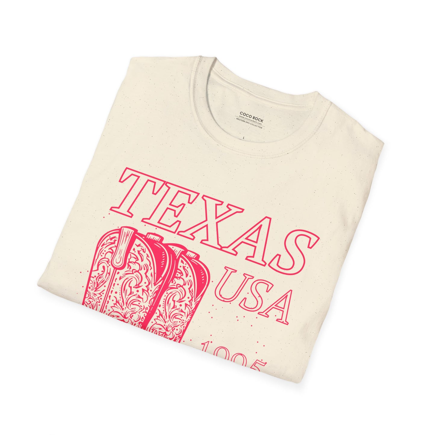 Texas, USA, Pink Cowboy Boots Graphic T-Shirt, Western 1995 Graphic Tee Collection