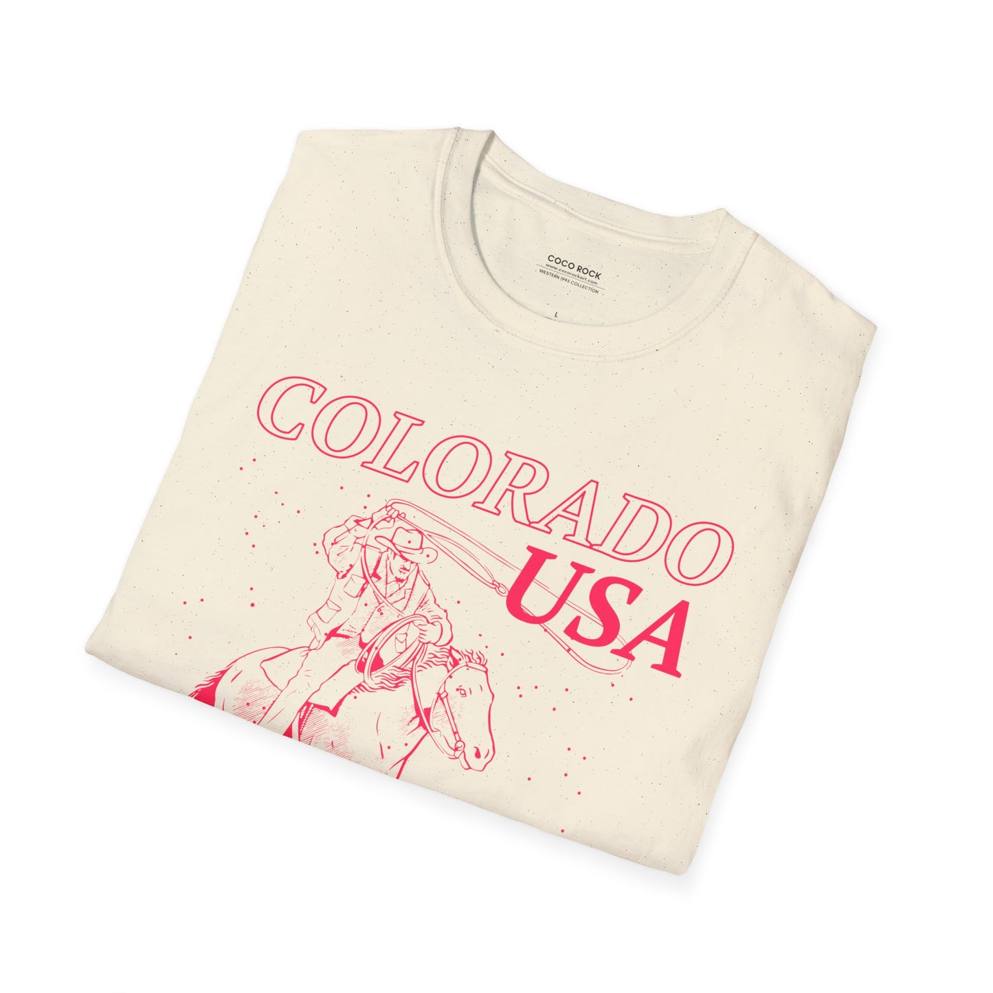 Colorado, USA, Pink Cowboy Lasso Graphic T-Shirt, Western 1995 Graphic Tee Collection