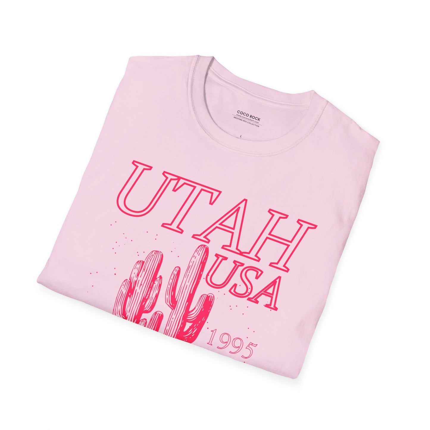 Utah, USA, Pink Desert Cactus Graphic T-Shirt, Western 1995 Graphic Tee Collection