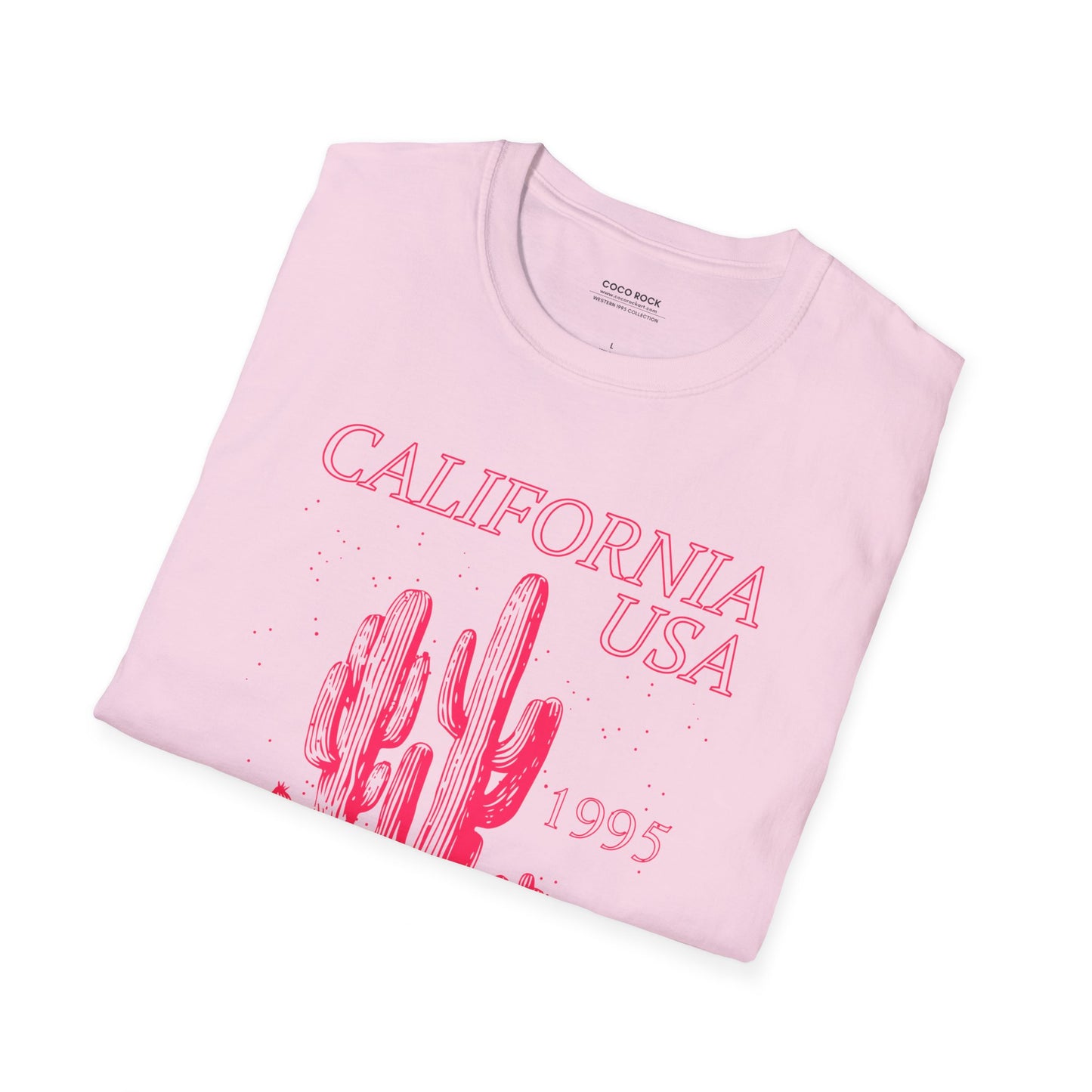 California, USA, Pink Desert Cactus Graphic T-Shirt, Western 1995 Graphic Tee Collection