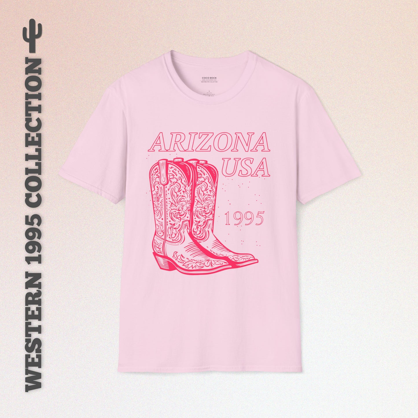 Arizona, USA, Pink Cowboy Boots Graphic T-Shirt, Western 1995 Graphic Tee Collection